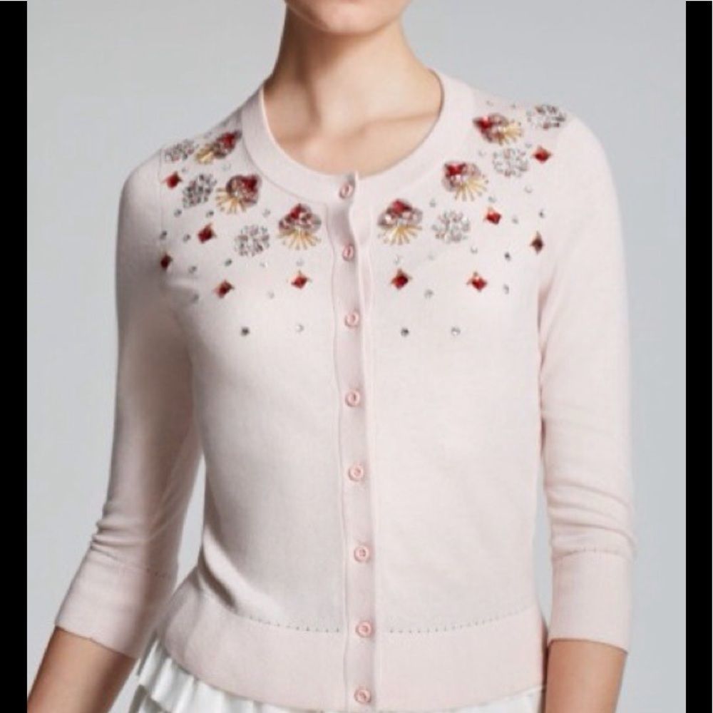 Kate Spade New York Pink Kati Cardigan W/ Jewels. Size Xxs.